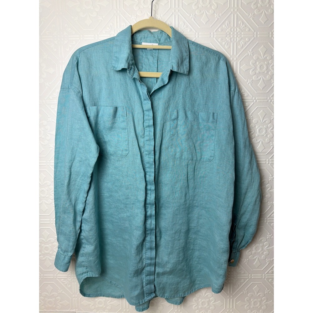 J Jill 100% Linen Button Up Womens S Minimalist Granola Coastal Heritage Natural